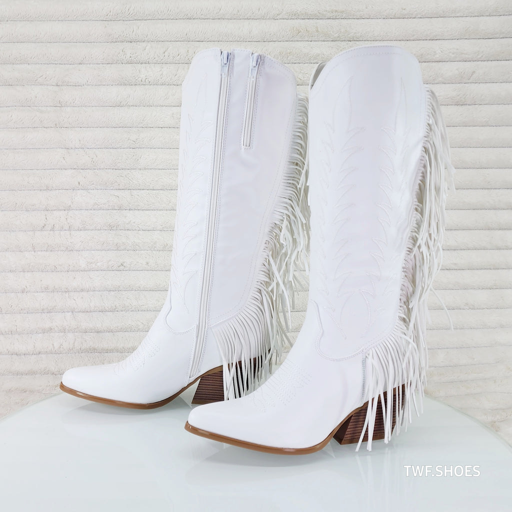 Dusty Roads Bright White Back Fringe Country Western Cowgirl Boots - Totally Wicked Footwear