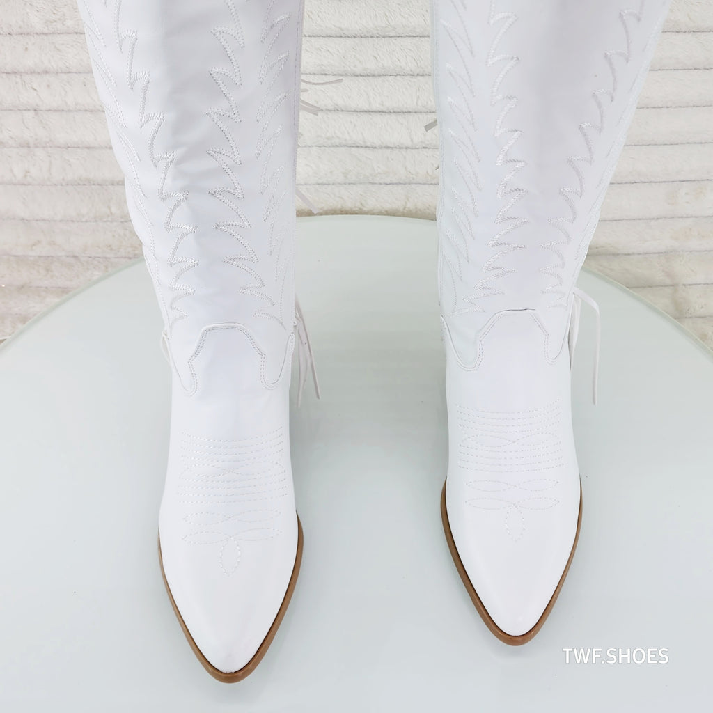 Dusty Roads Bright White Back Fringe Country Western Cowgirl Boots - Totally Wicked Footwear