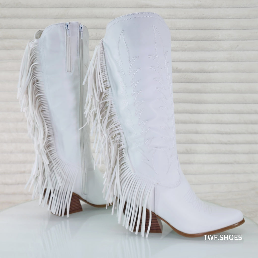 Dusty Roads Bright White Back Fringe Country Western Cowgirl Boots - Totally Wicked Footwear