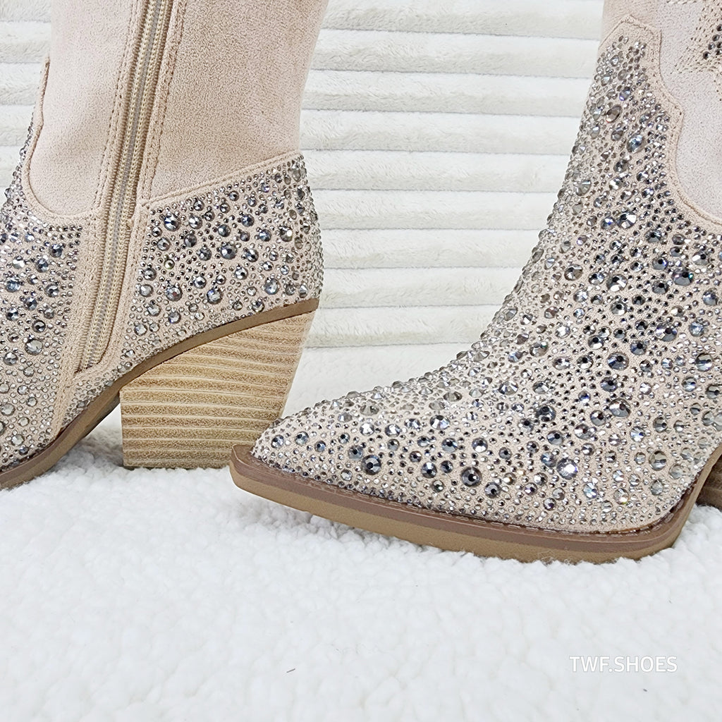 Cape Robbin Anniston Creamy Ivory With Rhinestones Glamour Western Cowgirl Boots - Totally Wicked Footwear