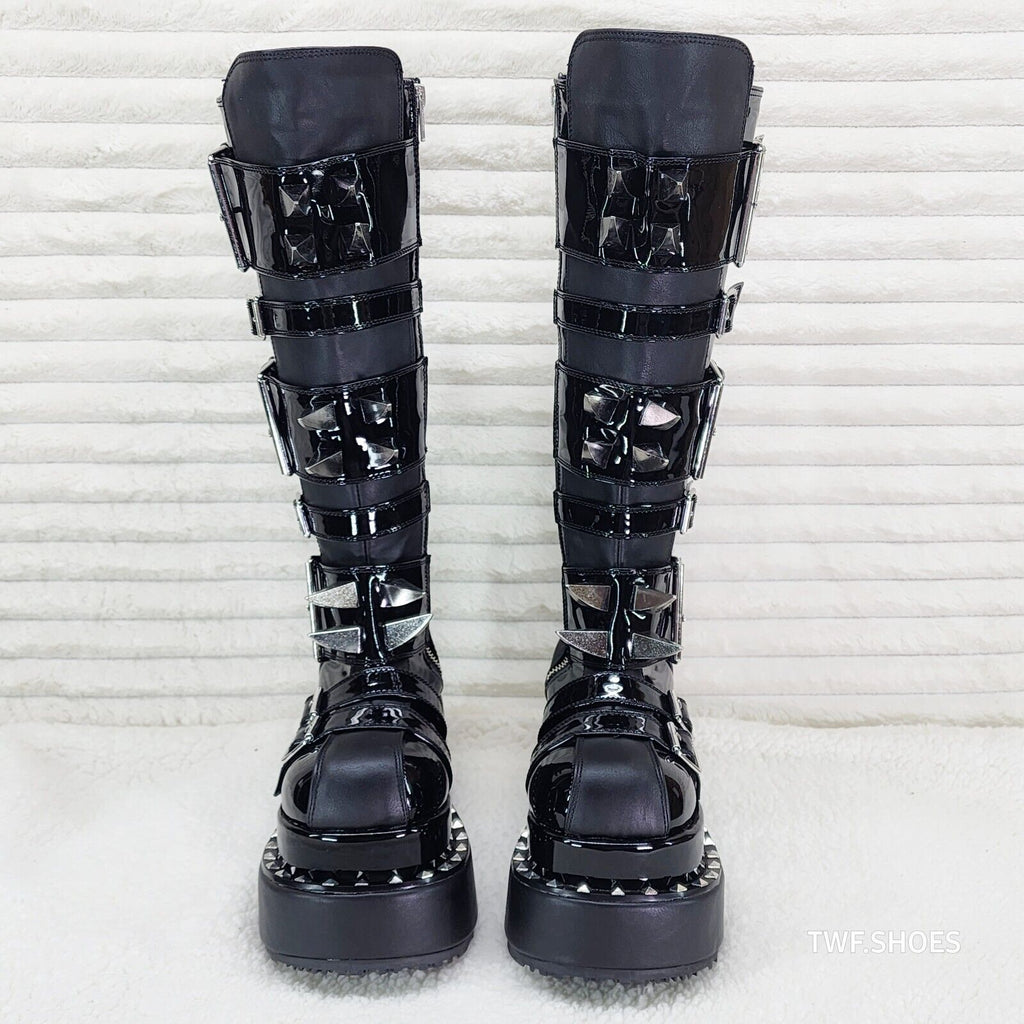 Bear 512 Metal Claw Spiked Platform Punk Goth Knee Boots Patent Matte Finish - Totally Wicked Footwear