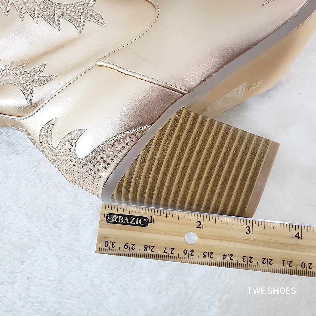 Flash Brush Metallic Matte Rhinestone Western Knee High Cowgirl Boots Champagne - Totally Wicked Footwear