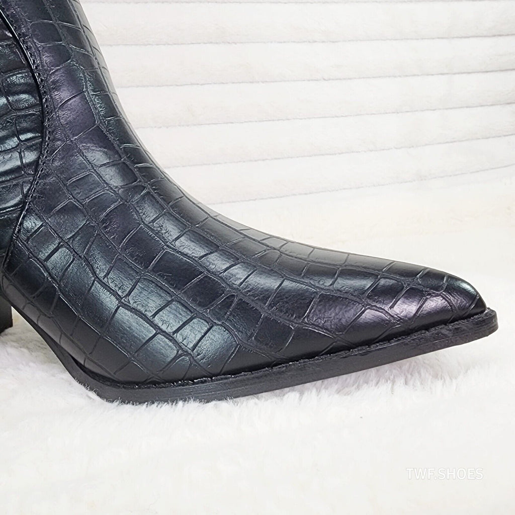 Dallas Black Snake Texture Western Knee High Draped Chain Cowgirl Boots - Totally Wicked Footwear