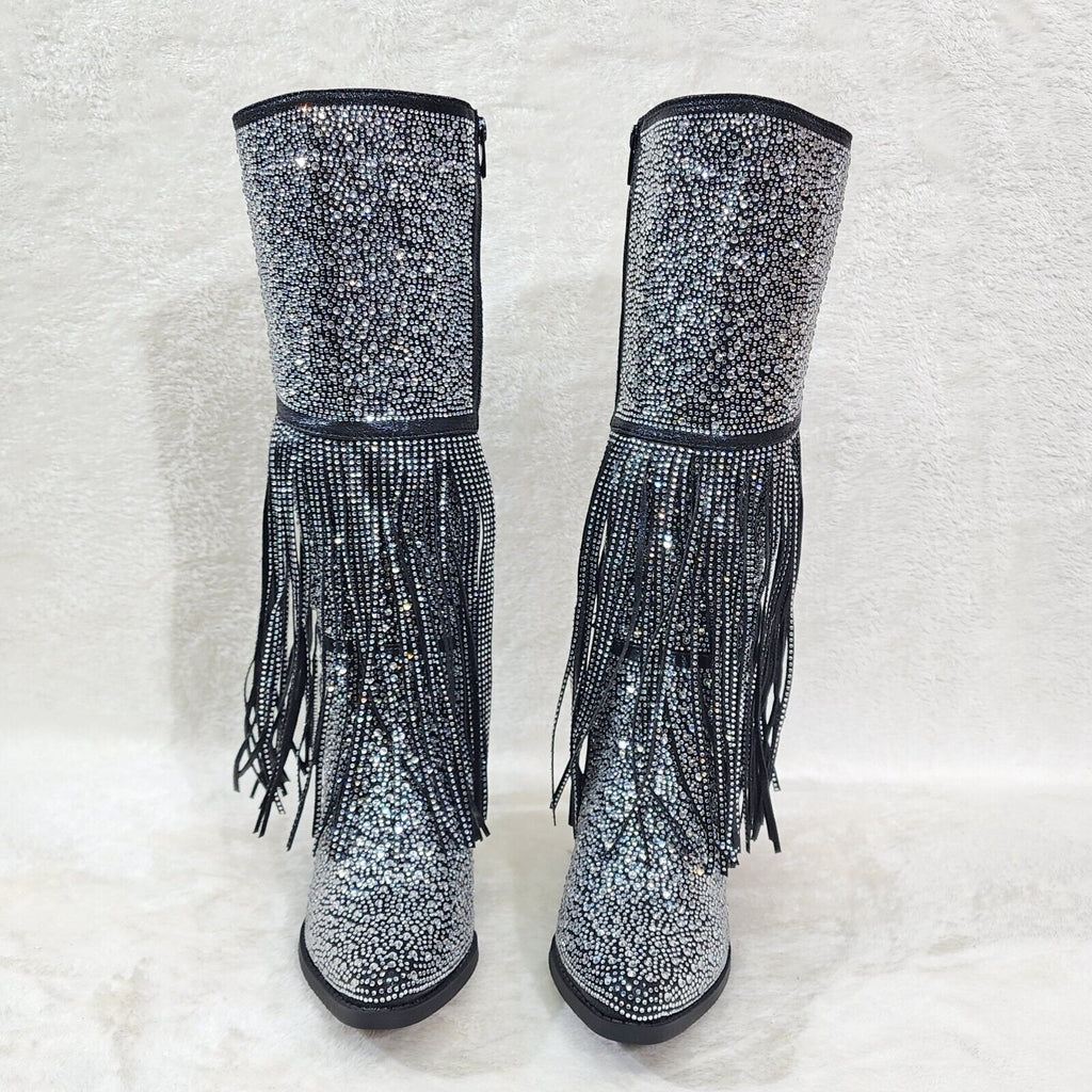 Western Diva Black Asymmetrical Fringe Rhinestone Glam Cowgirl Boots - Totally Wicked Footwear