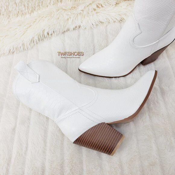 Slayer White Cowgirl Cowboy Ankle Boots Western Block Heels US Sizes 7-11 - Totally Wicked Footwear