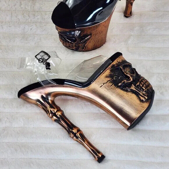 Rapture Clear Copper Skull & Bones LED 8" High Heel Platform Shoes 5-10 NY - Totally Wicked Footwear