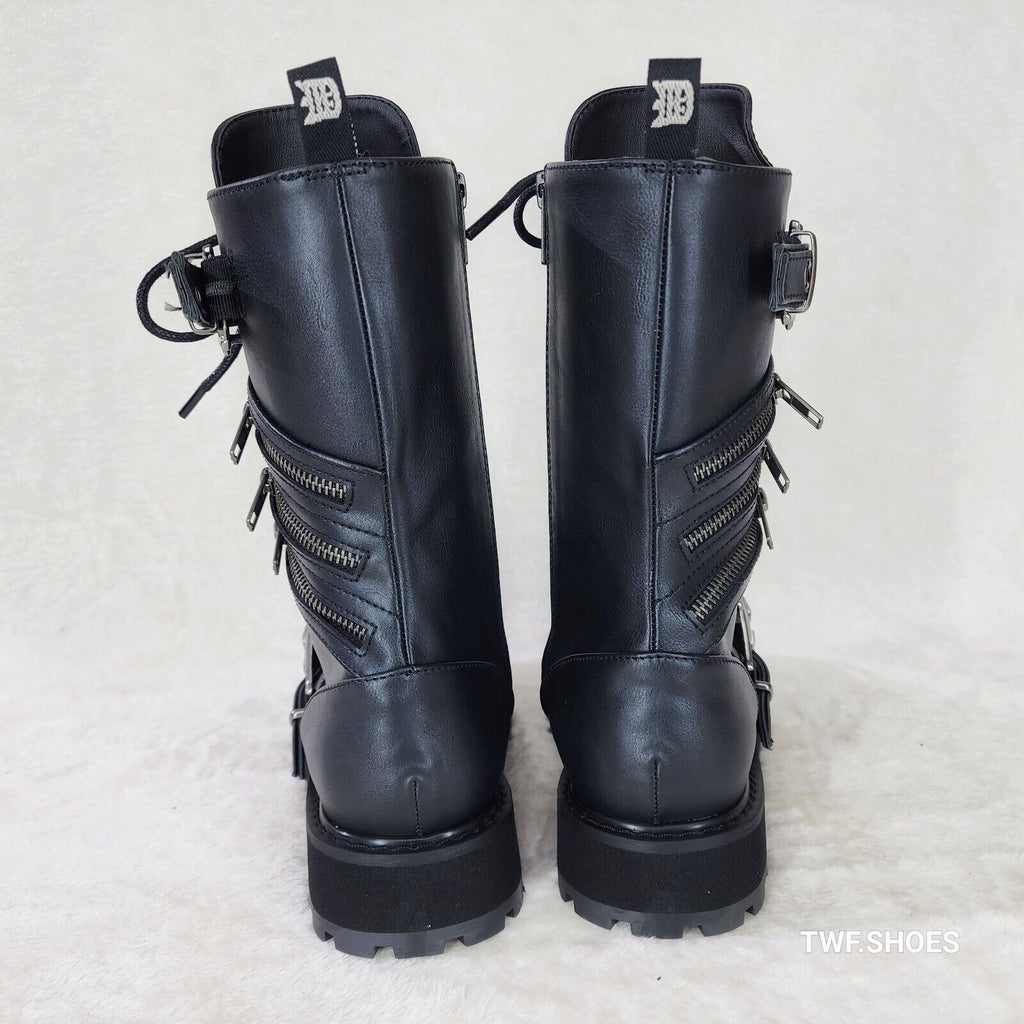 Valor Goth Combat Biker Ankle Boots Black Matte Men US DEMONIA NY - Totally Wicked Footwear