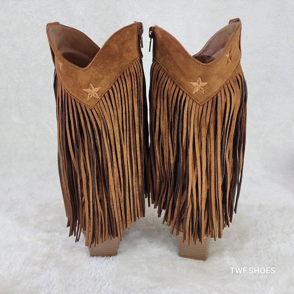 Dusty Trails Mid Calf Whiskey Brown Fringe Country Western Cowgirl Boots - Totally Wicked Footwear