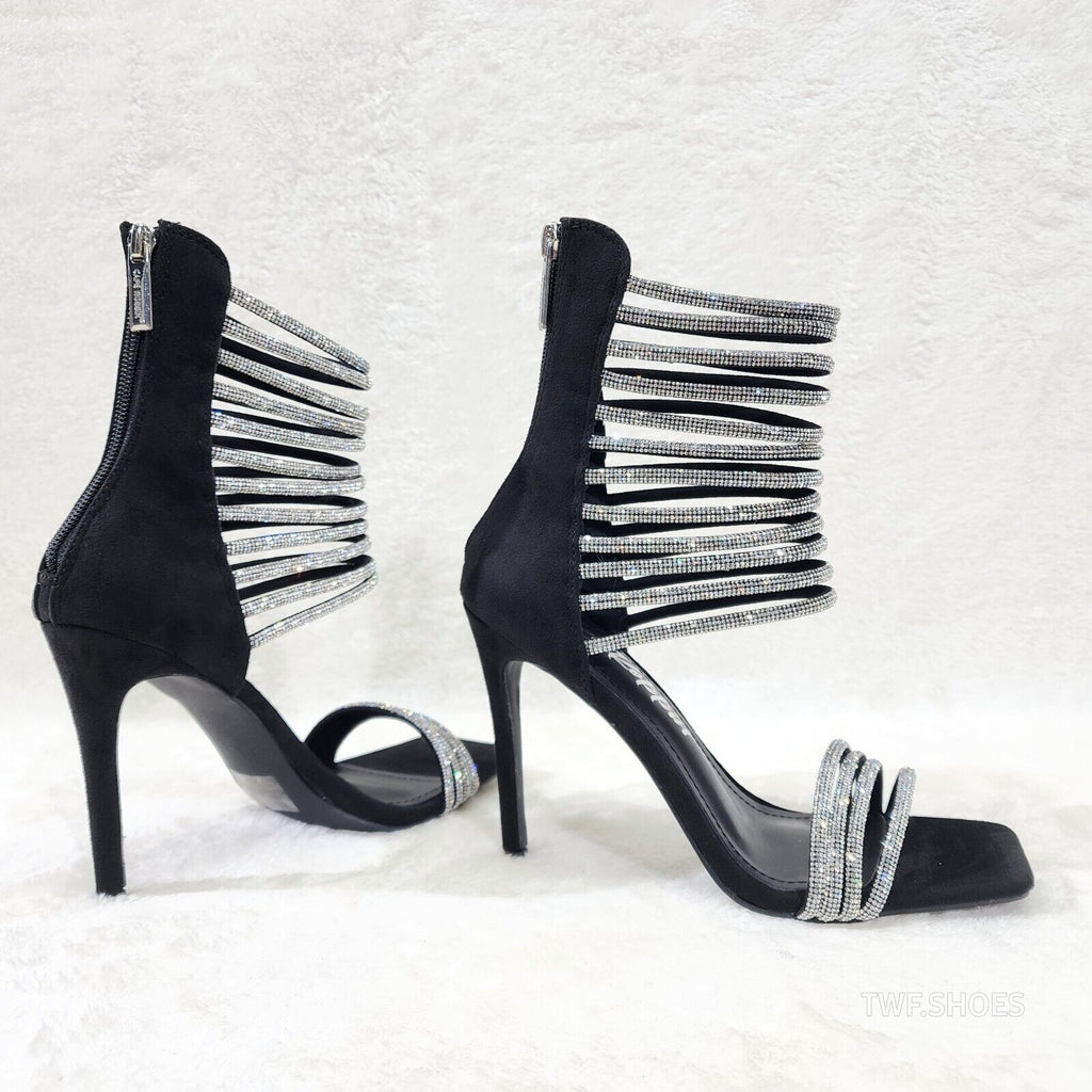 Sparked Closed Back Rhinestone Rope Strap Open Square Toe Evening Heels Shoes - Totally Wicked Footwear