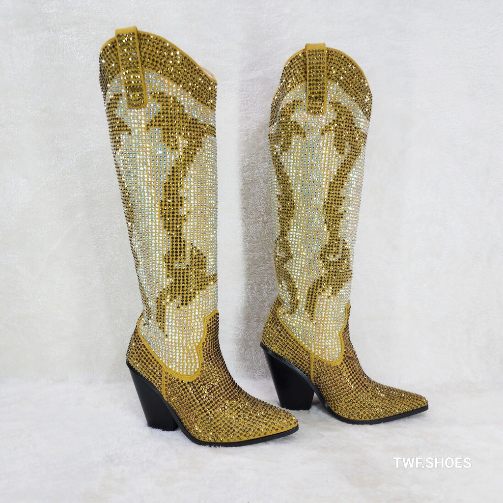 Martina Gold Rhinestones Country Western Glamour Cowgirl Boots - Totally Wicked Footwear