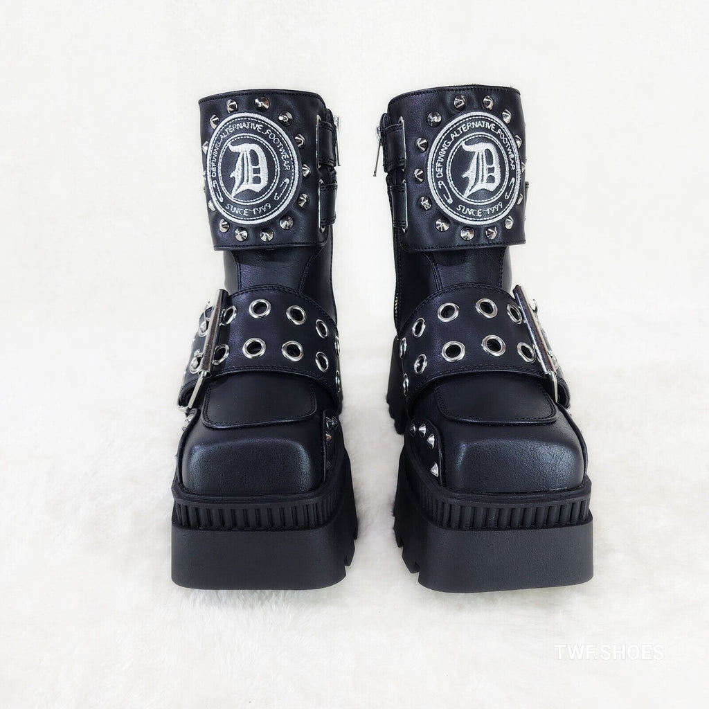 Wicked Wrath 58 Square Toe Goth Lace Up Big Buckle Strap Ankle Boots - Totally Wicked Footwear