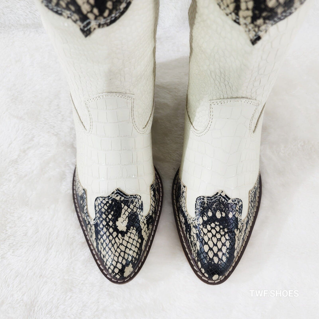 Snake Bite Cream Western Reptile Cowboy Pull On Country Cowgirl Boots - Totally Wicked Footwear