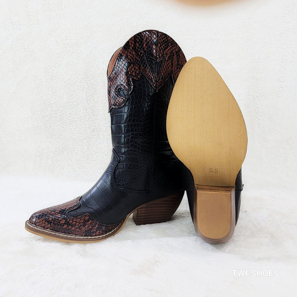 Snake Bite Black Western Reptile Cowboy Pull On Country Cowgirl Boots - Totally Wicked Footwear