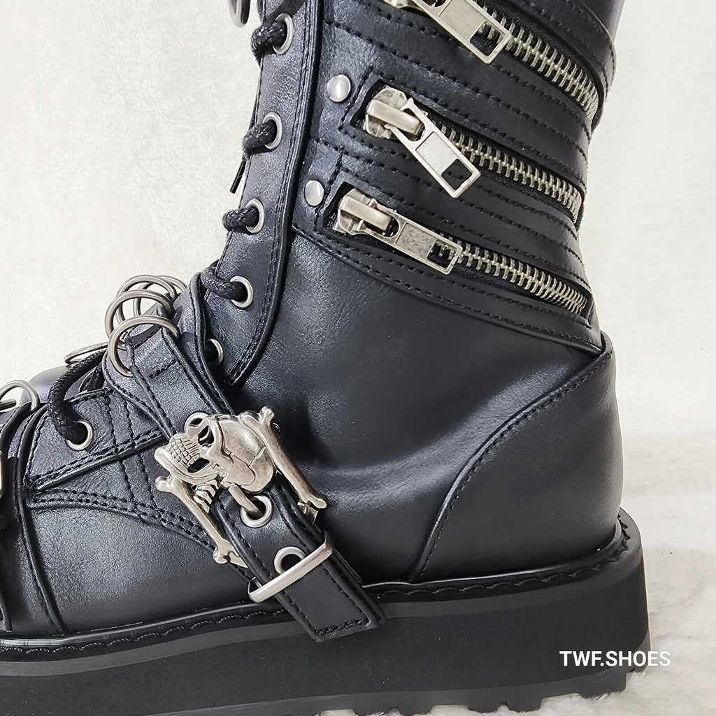 Valor Goth Combat Biker Ankle Boots Black Matte Men US DEMONIA NY - Totally Wicked Footwear