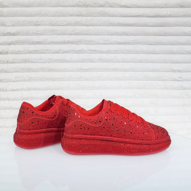 Dazzle Cush Red Rhinestone Comfy Platform Sneakers Tennis Shoes - Totally Wicked Footwear