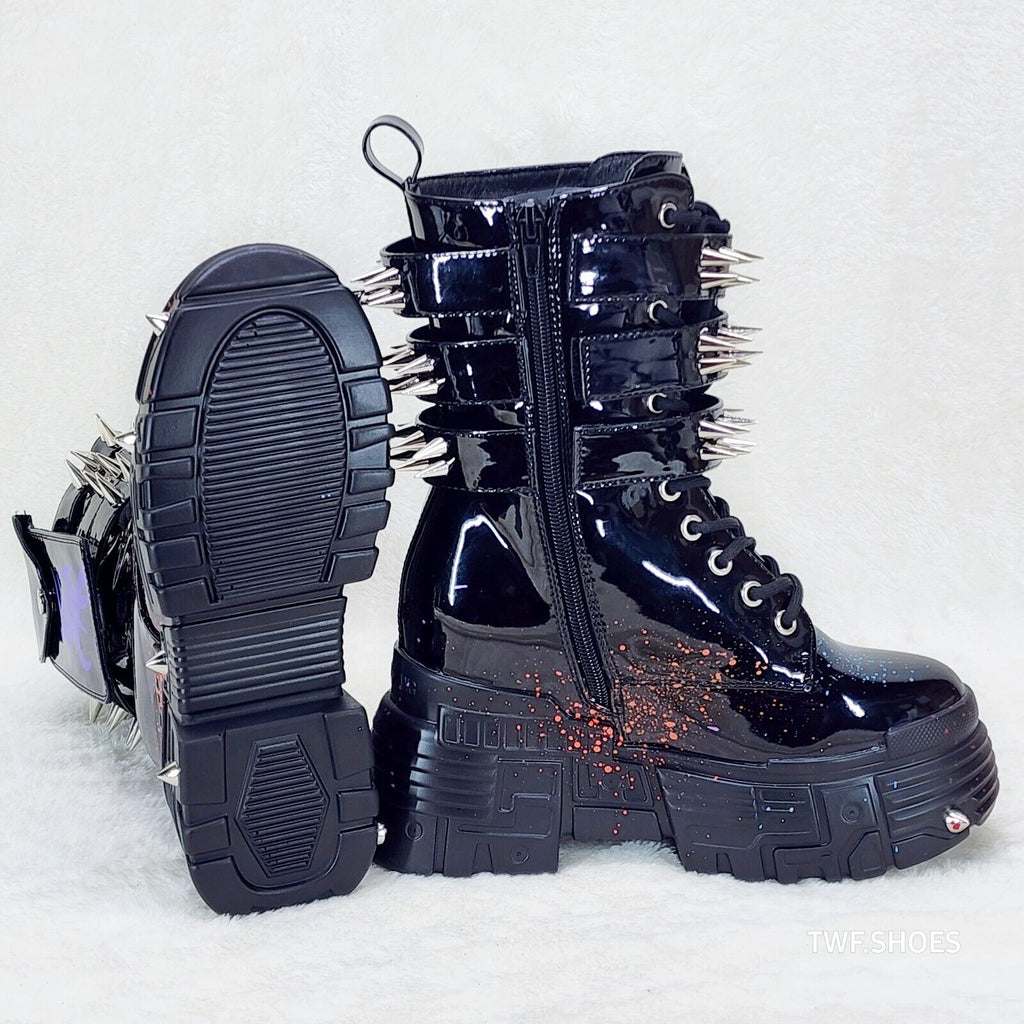 Anthony Wang Blackest Night Patent Spatter Cyber Punk Goth Platform Boots - Totally Wicked Footwear