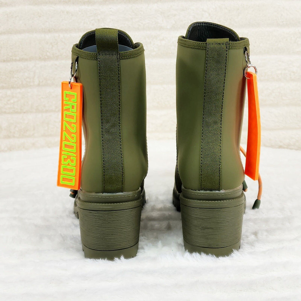 Stellar Olive Orange Water Resistant Combat Boots Brand New - Totally Wicked Footwear