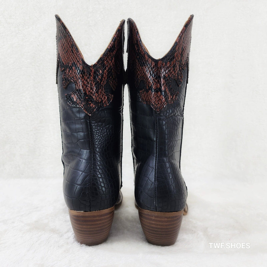Snake Bite Black Western Reptile Cowboy Pull On Country Cowgirl Boots - Totally Wicked Footwear