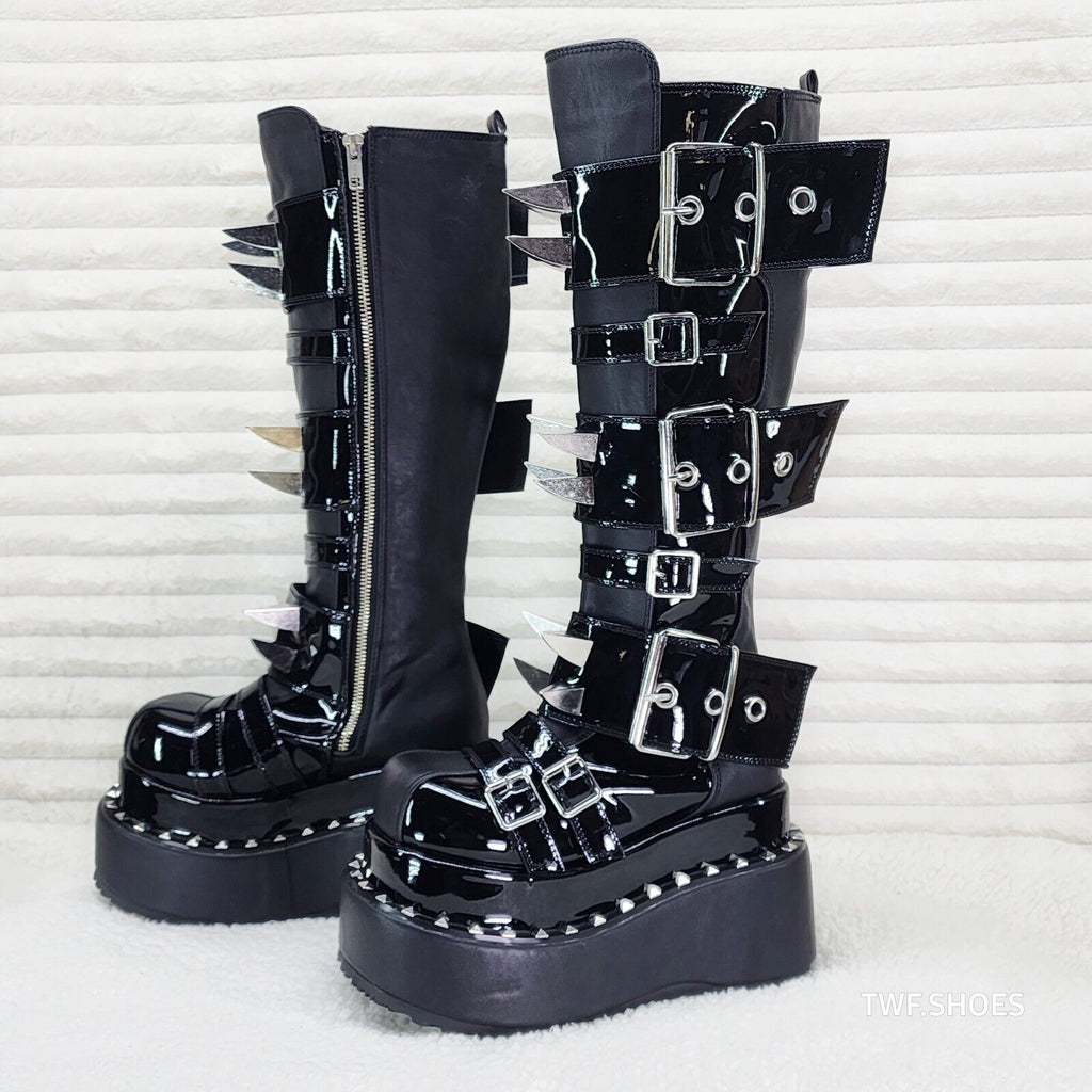 Bear 512 Metal Claw Spiked Platform Punk Goth Knee Boots Patent Matte Finish - Totally Wicked Footwear