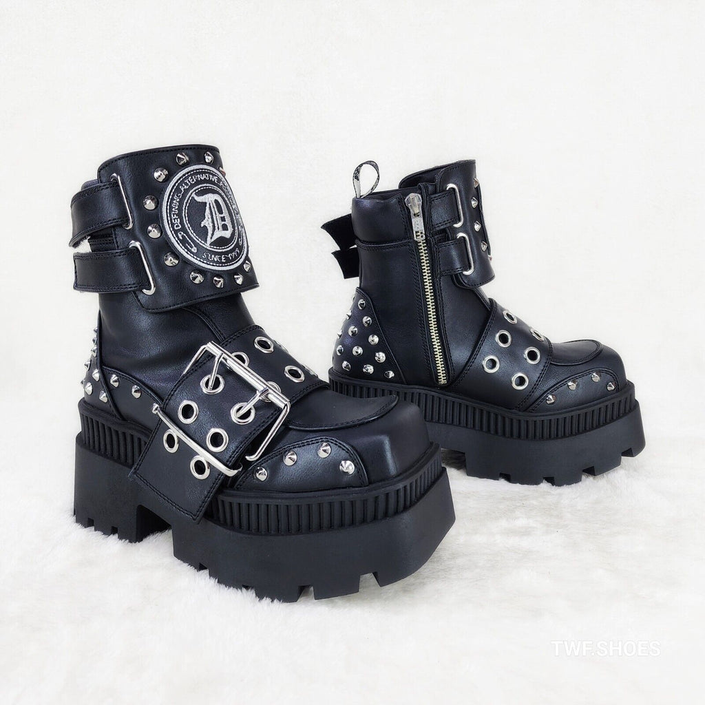 Wicked Wrath 58 Square Toe Goth Lace Up Big Buckle Strap Ankle Boots - Totally Wicked Footwear