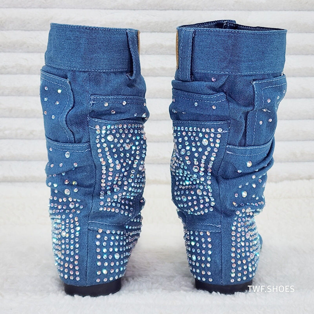 Perplex Denim & Rhinestones Sandal Slouch Boots Shooties - Totally Wicked Footwear