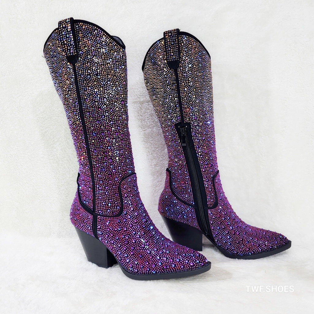 Wild Ones Glamour Cowboy Purple Multi Ombre Rhinestone Cowgirl Boots - Totally Wicked Footwear