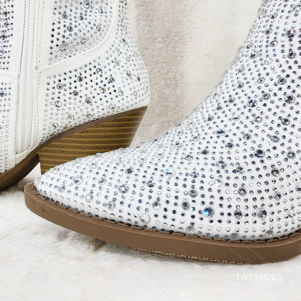 Wild One Glamour White / Silver Rhinestone Glam Country Western Cowgirl Boots - Totally Wicked Footwear