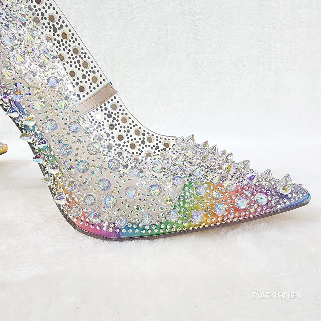 Spicy Stiletto PVC Clear Pumps Rainbow Studs & Rhinestone Pumps Stiletto Heels - Totally Wicked Footwear