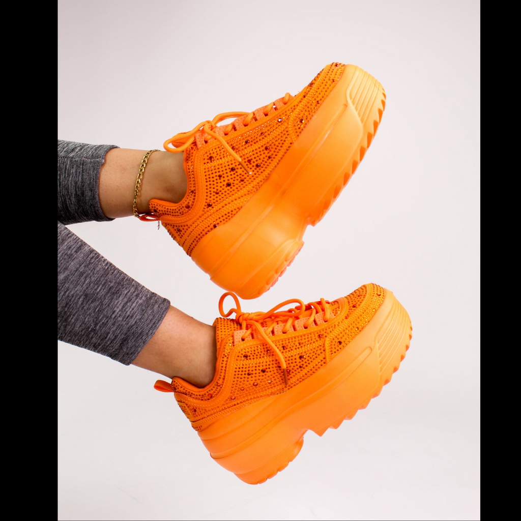 Cush Baby 2 Orange Rhinestone Platform Sneakers - Totally Wicked Footwear