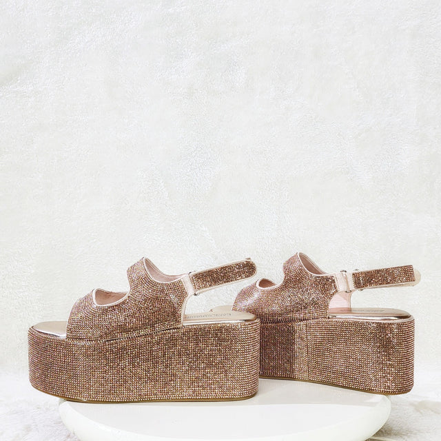 Oh Yeah Rose Gold 3" Platform Sparkling Rhinestone Flatform Slingback Sandals - Totally Wicked Footwear