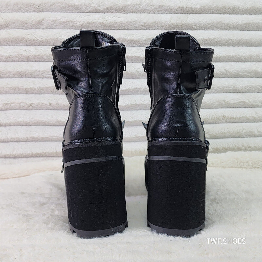 Demonia Assault Black Matte Claw Spiked Platform Ankle Boots Goth Biker Grunge - Totally Wicked Footwear