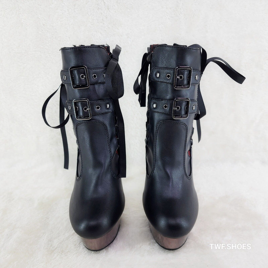 Muerto 1033 Red Lace Panel Finger Bone High Heel Platform Ankle Boots In House - Totally Wicked Footwear