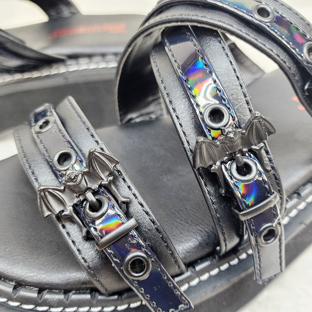 Emily 100 - 2 Black 2" Platform Bat Buckle Slip On Sandals Shoes 6-12 NY DEMONIA - Totally Wicked Footwear