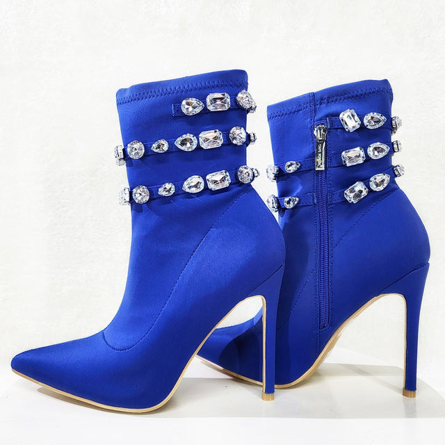 Allure Sexy Stiletto High Heels Blue Stretch Ankle Boot Chelsea Boots - Totally Wicked Footwear