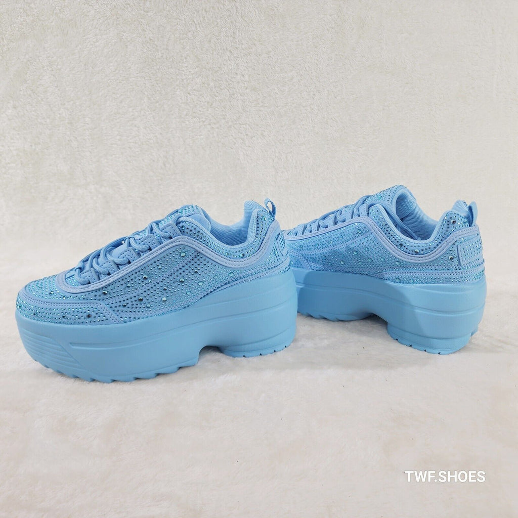 Cush Baby 2 Light Blue Rhinestone Platform Sneakers - Totally Wicked Footwear