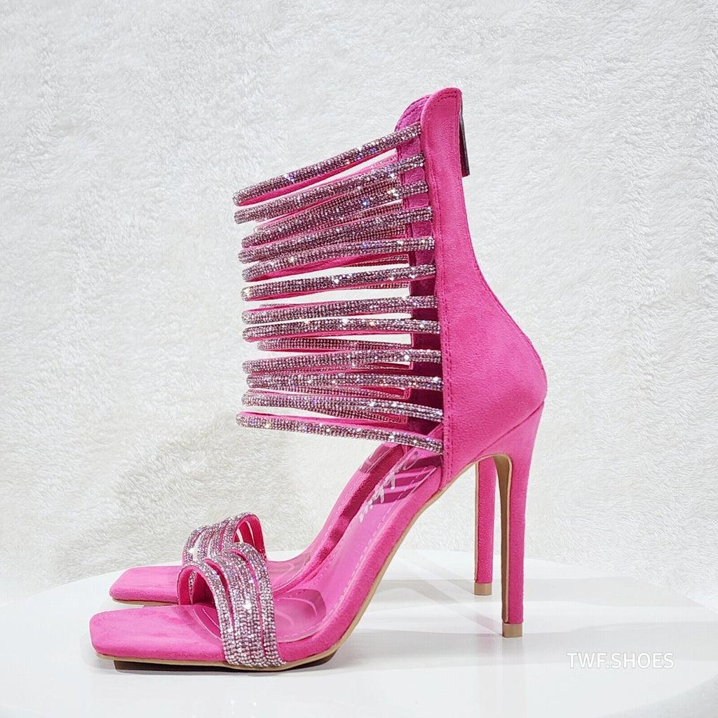 Sparked Closed Back Rhinestone Rope Strap Open Square Toe Evening Heels Shoes - Totally Wicked Footwear