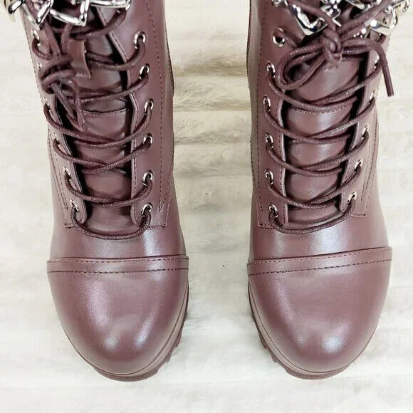 Flex Chunky Block Heel Light Weight Ankle Boots Square Chain Link Mocha Brown - Totally Wicked Footwear