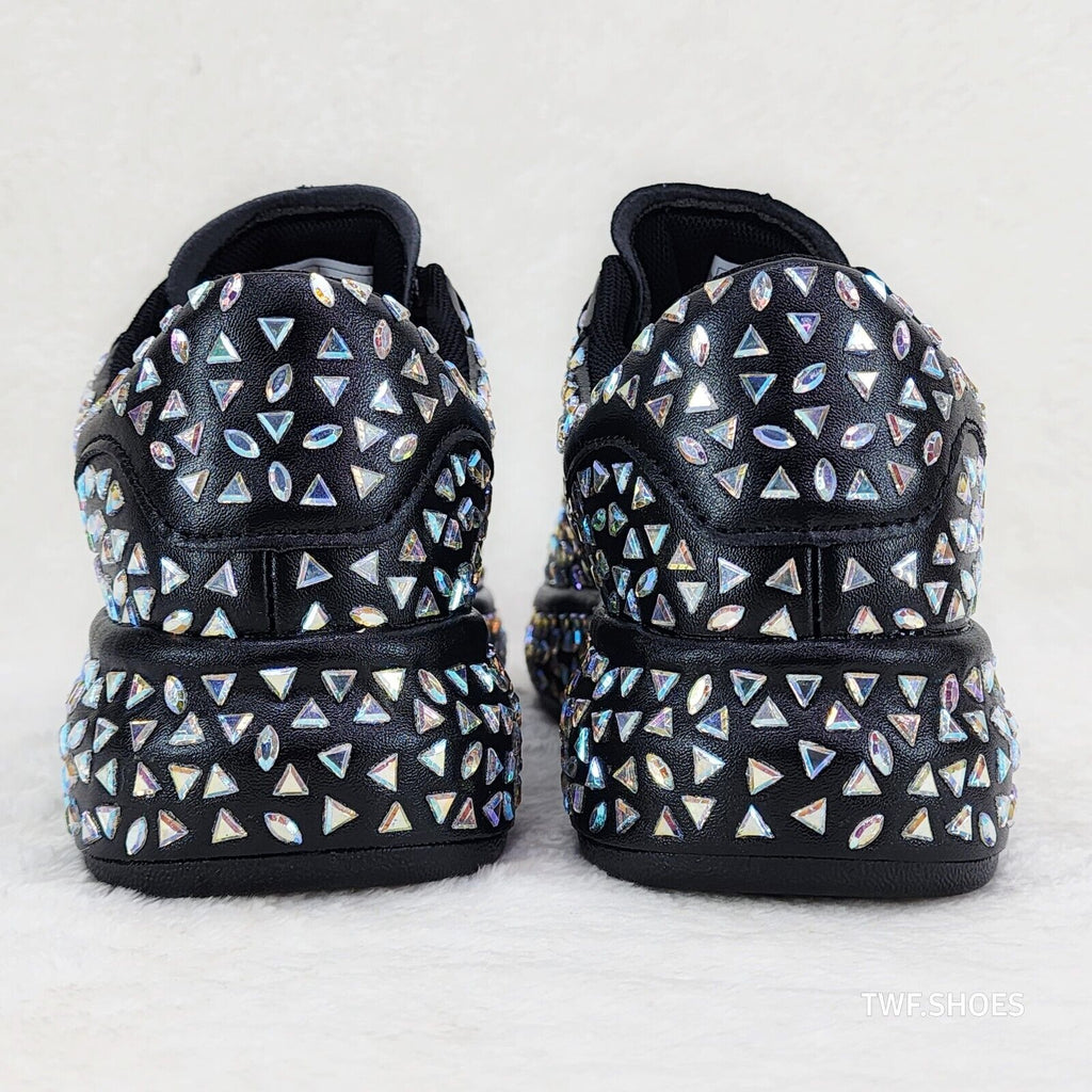 Geo Dazzle Cush Iridescent Stone Black Platform Sneakers Tennis Shoes - Totally Wicked Footwear