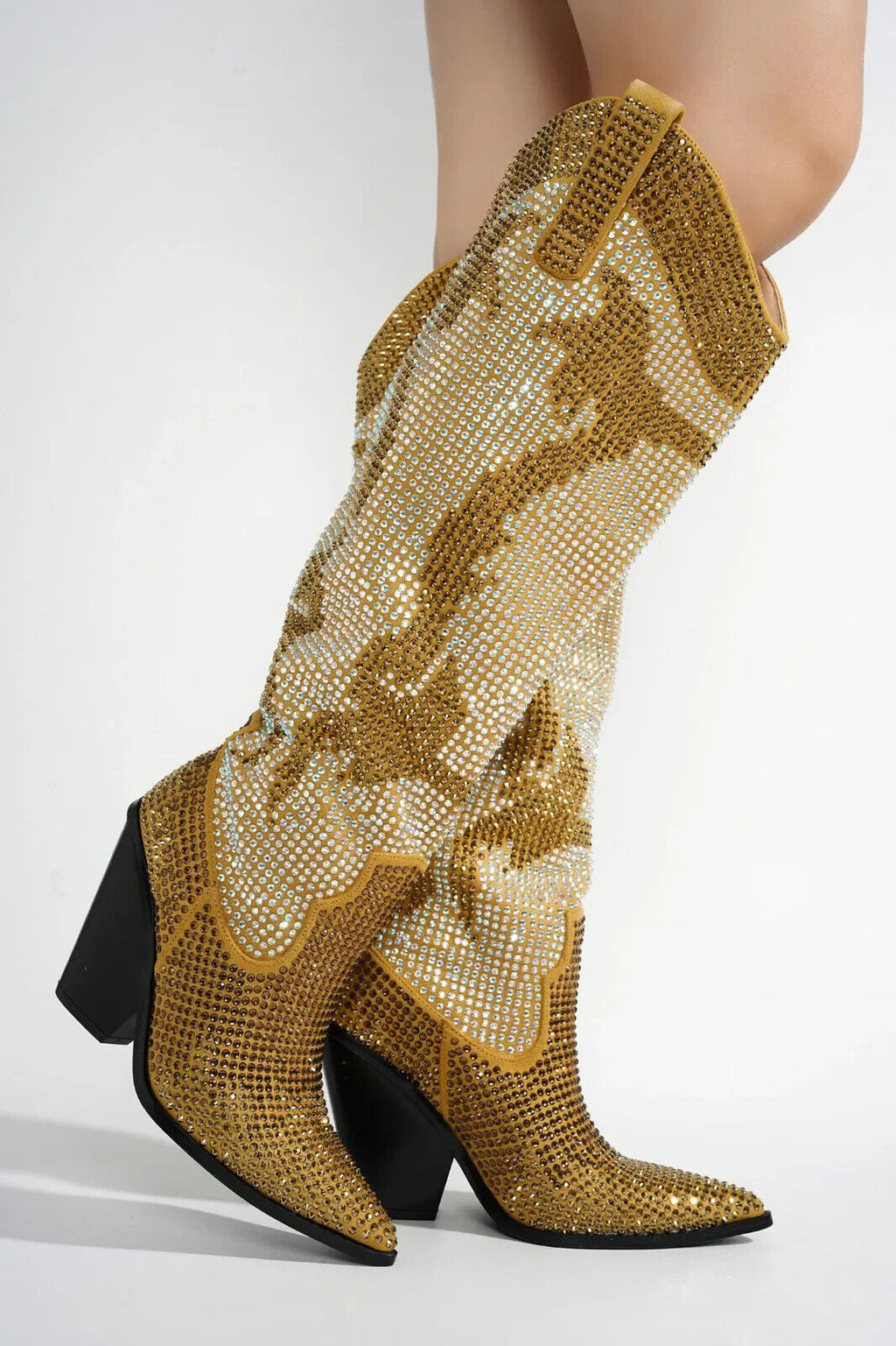 Martina Gold Rhinestones Country Western Glamour Cowgirl Boots - Totally Wicked Footwear
