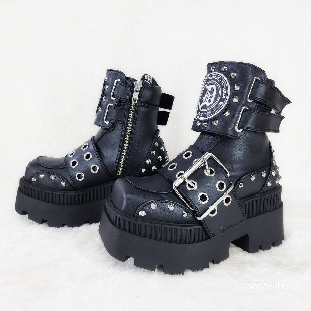 Wicked Wrath 58 Square Toe Goth Lace Up Big Buckle Strap Ankle Boots - Totally Wicked Footwear