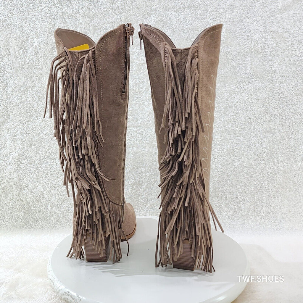 Dusty Roads Coco Taupe Back Fringe Cowboy Western Cowgirl Boots - Totally Wicked Footwear