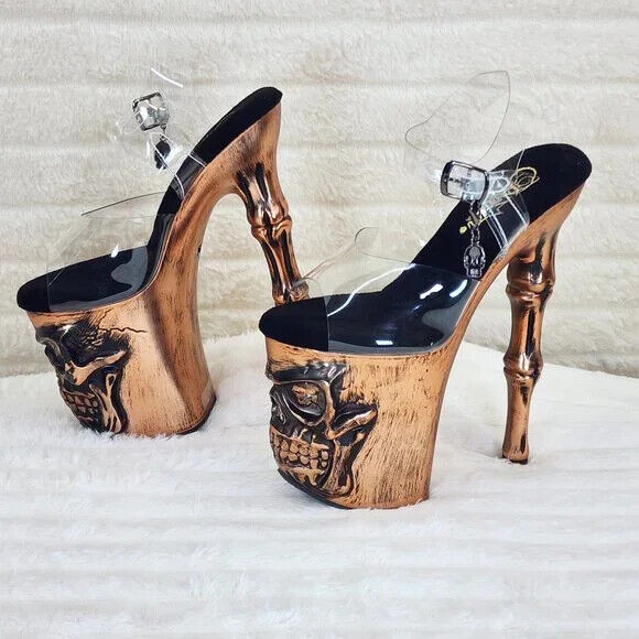 Rapture Clear Copper Skull & Bones LED 8" High Heel Platform Shoes 5-10 NY - Totally Wicked Footwear