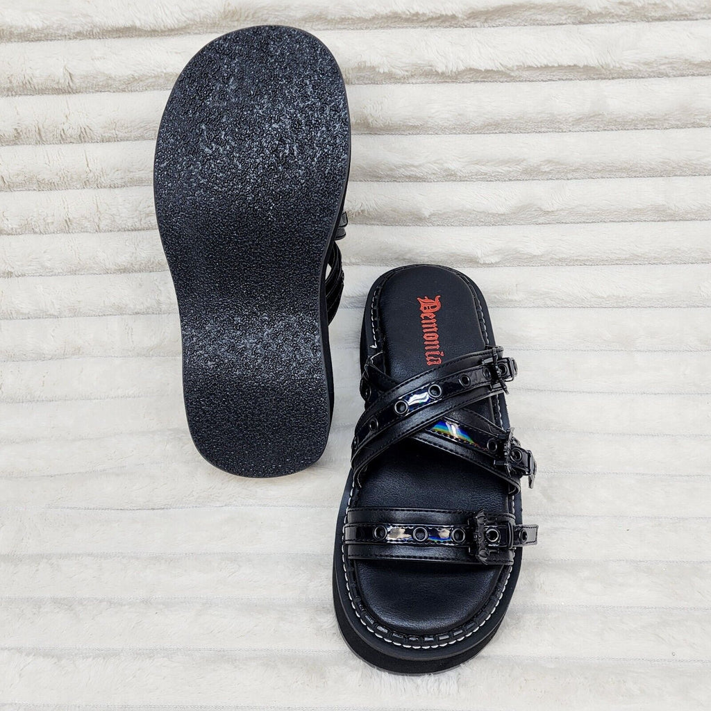 Emily 100 - 2 Black 2" Platform Bat Buckle Slip On Sandals Shoes 6-12 NY DEMONIA - Totally Wicked Footwear