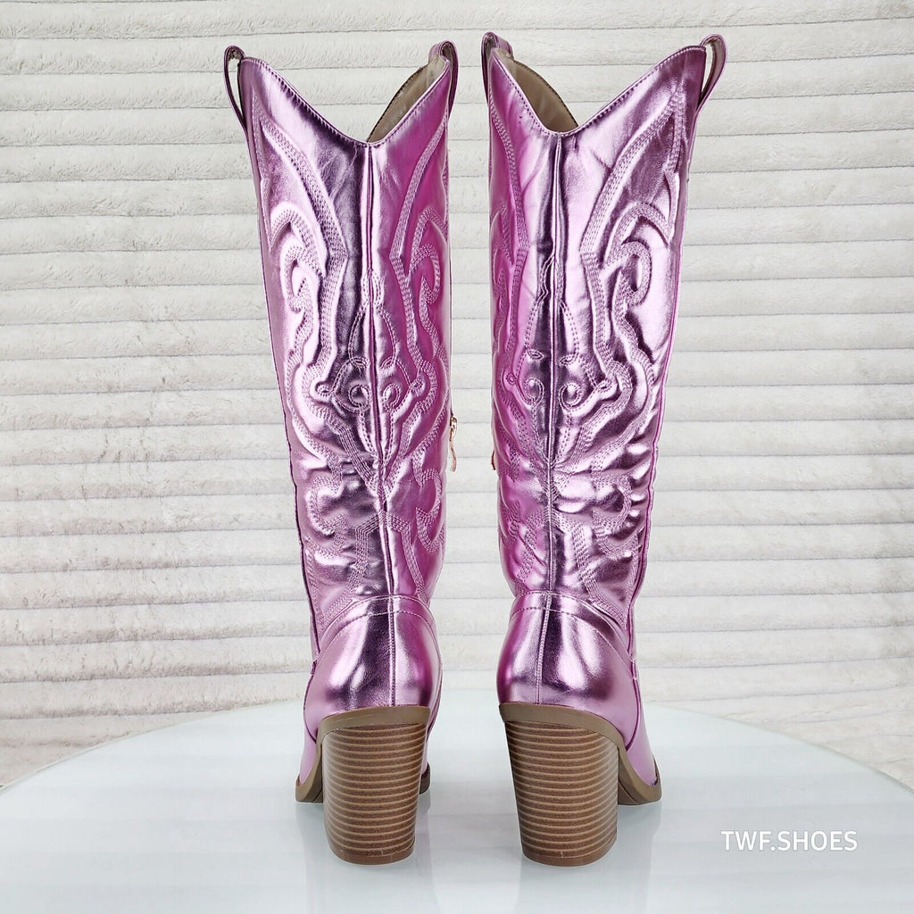 Electric Cowboy Metallic Matte Western Knee High Cowgirl Boots Baby Pink - Totally Wicked Footwear