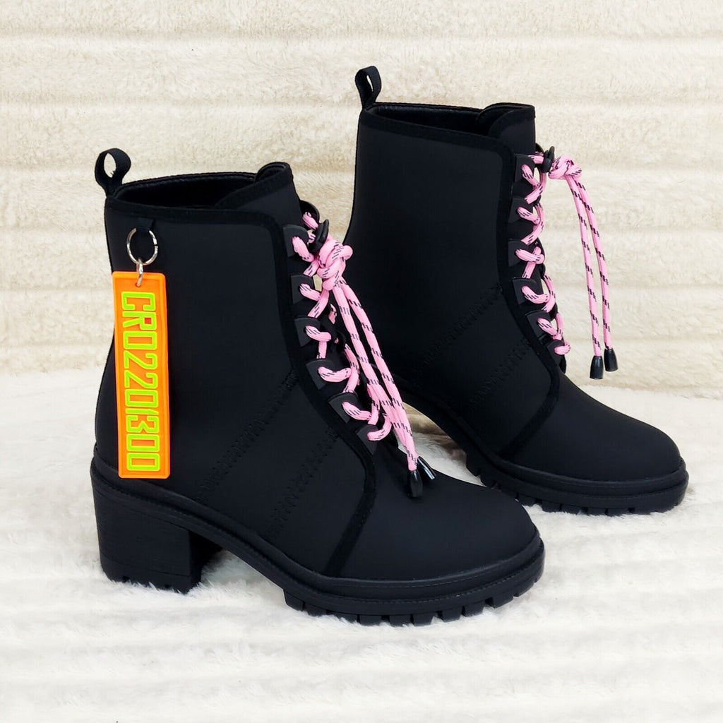 CR Aces Black Iridescent Rhinestone Lace Up Platform Sneaker Combat Ankle Boots - Totally Wicked Footwear