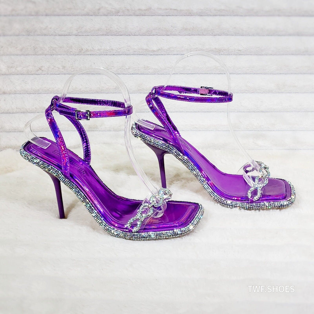 Mini .5" Rhinestone Platform Purple Hologram Upper Wrap Strap Heels Baily - Totally Wicked Footwear