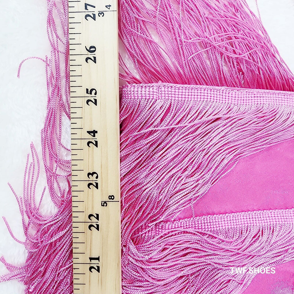 Gogo Fringed Thread Tassle OTK Thigh High Pink Satin High Heel Boots - Totally Wicked Footwear