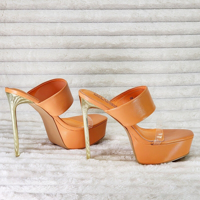 Razz Slip On High Heel Clogs Mules Slides Orange Gold Tone Stiletto - Totally Wicked Footwear