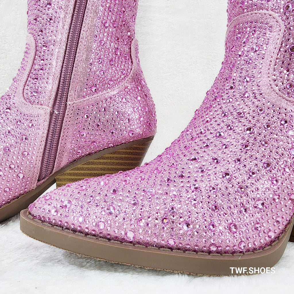 Wild One Glamour Baby Pink Rhinestone Glam Glitter Country Western Cowgirl Boots - Totally Wicked Footwear