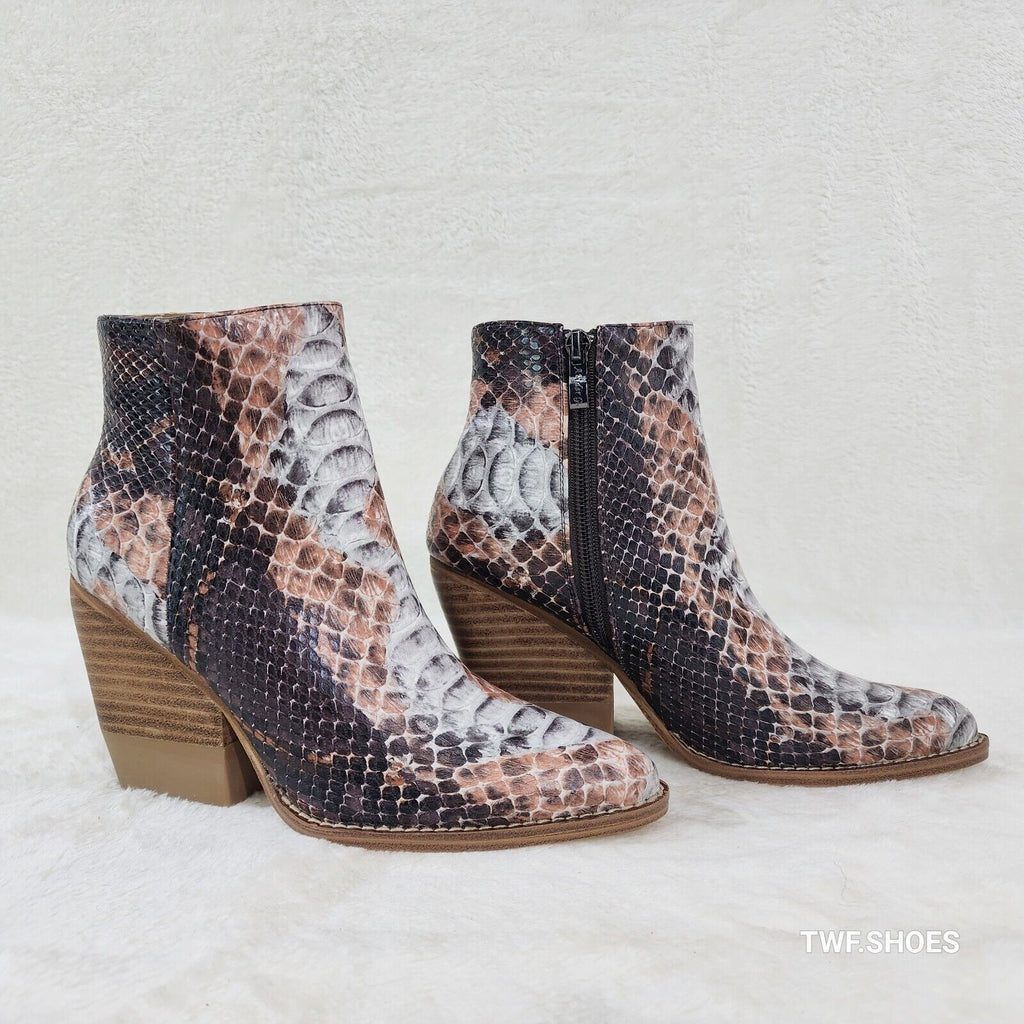 Autumn Colorful Multi Snake Country Western Cowgirl Ankle Boots Booties - Totally Wicked Footwear